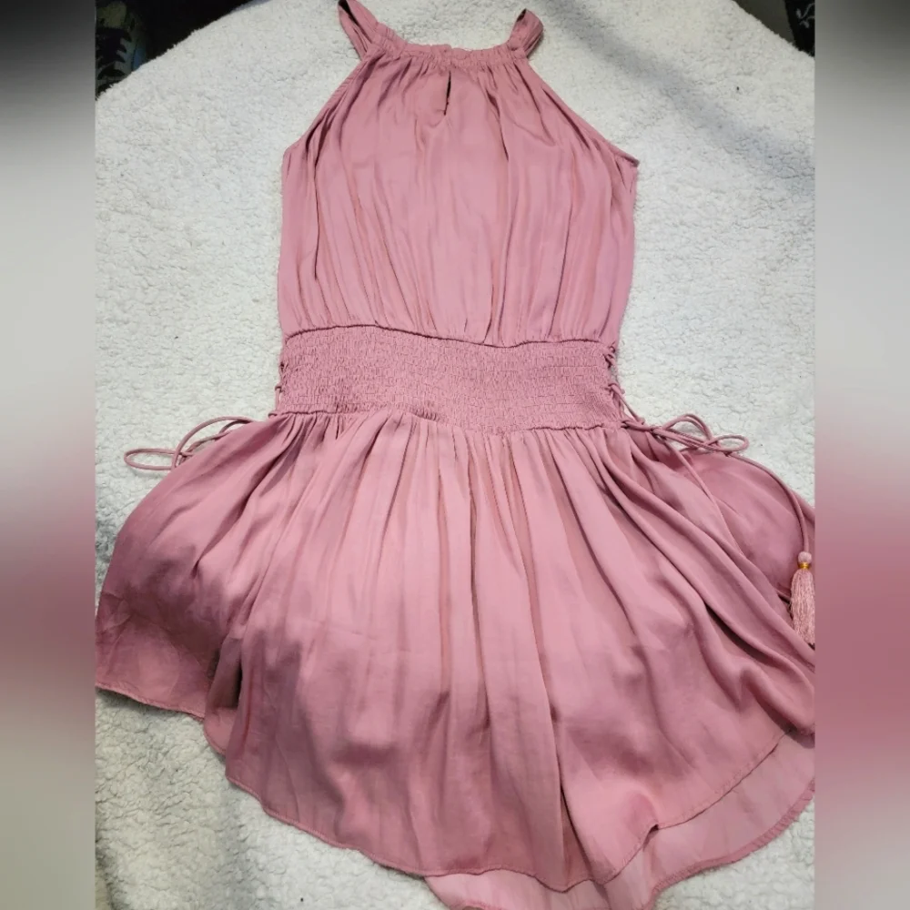 DO+BE high neck silky pink dress. NWOT Elastic waist, tie down the sides - Picture 2 of 11